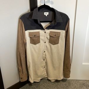 BKE Colorblock Button Down Shirt - Black, Brown, Cream